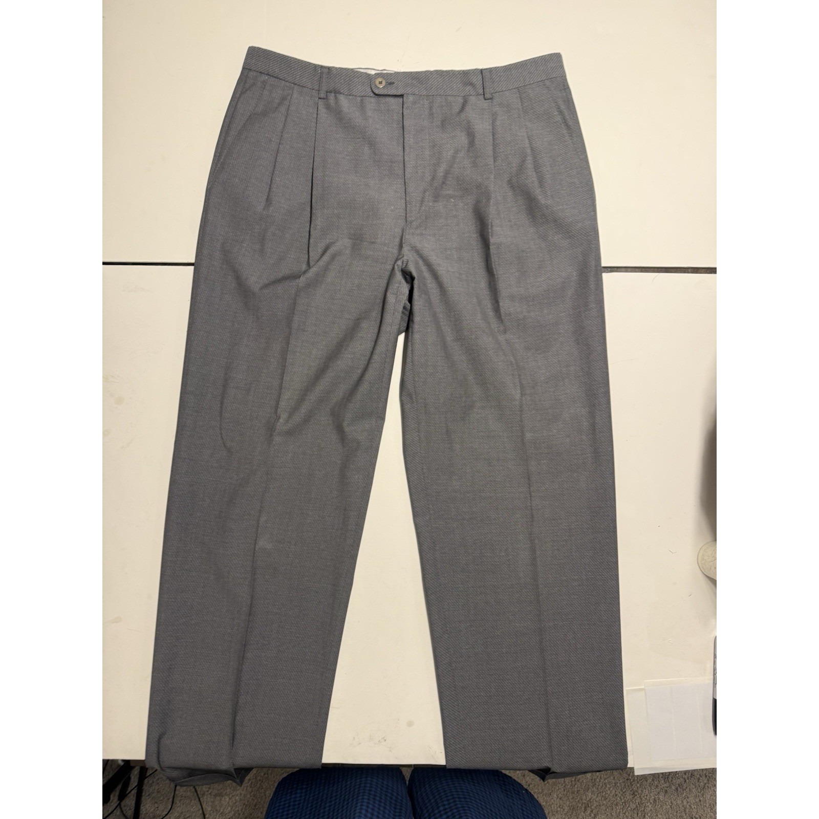 Zanella Men's 38x32 Gray Wool Dress Pants Made In Italy Pleated Cuffed Flatfront